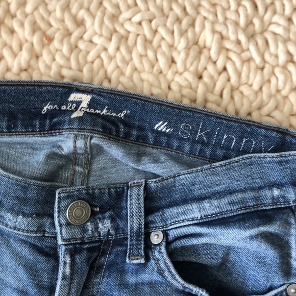 7 FOR ALL MANKIND Distressed Blue Skinny Jeans - Picture 5 of 8